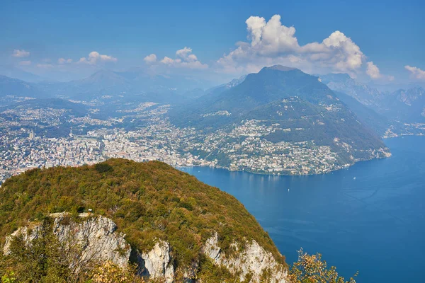 Vista Panoramica Sul Lago Lugano Dal Monte San Salvatore Lugano — Foto Stock