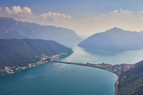 Vista Panoramica Sul Lago Lugano Dal Monte San Salvatore Lugano — Foto Stock