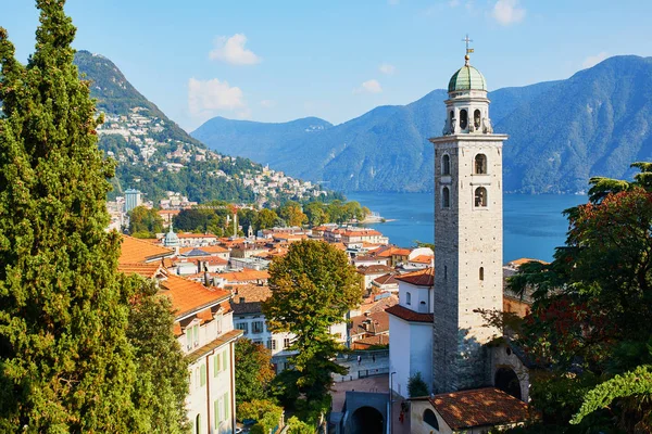 Vista Panoramica Sul Centro Storico Lugano Canton Ticino Svizzera — Foto Stock