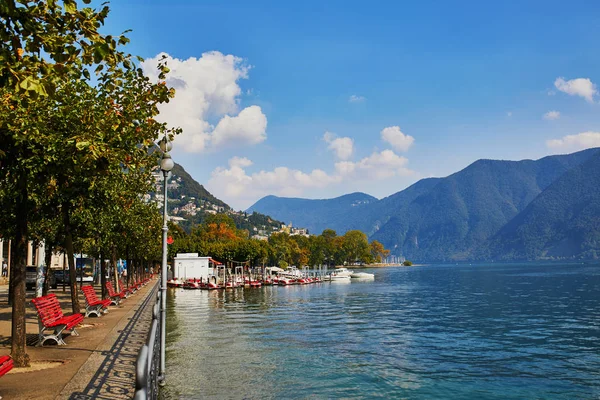 Scenic View Lake Embankment Lugano Canton Ticino Switzerland — Stock Photo, Image