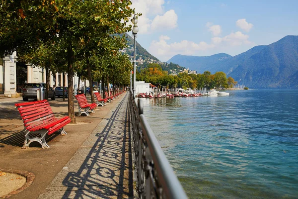 Scenic View Lake Embankment Lugano Canton Ticino Switzerland — Stock Photo, Image