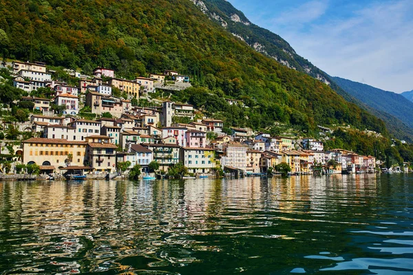 Vista Panoramica Del Paese Gandria Vicino Lugano Dal Lago Canton — Foto Stock