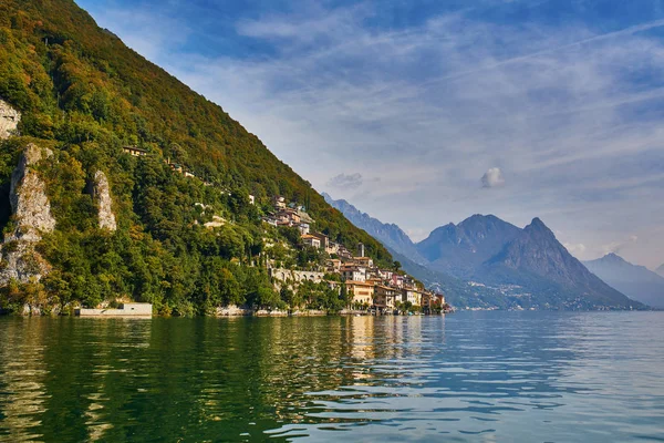 Vista Panoramica Del Paese Gandria Vicino Lugano Dal Lago Canton — Foto Stock