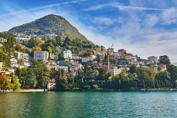 Vista Panoramica Dei Villaggi Montani Vicino Lugano Dal Lago Canton — Foto Stock