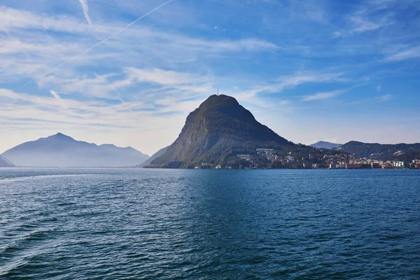 Veduta Panoramica Della Montagna San Salvatore Lugano Dal Lago Canton — Foto Stock