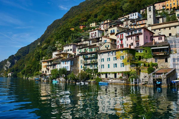 Vista Panoramica Del Paese Gandria Vicino Lugano Dal Lago Canton — Foto Stock