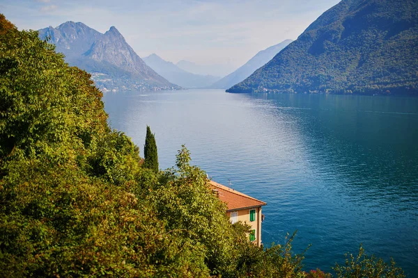 Vista Panoramica Sul Lago Nel Paese Gandria Vicino Lugano Canton — Foto Stock