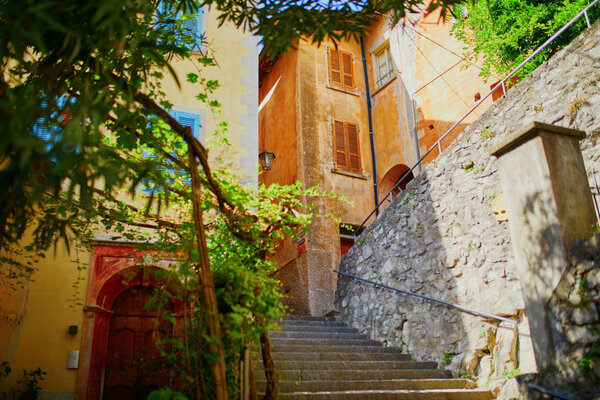 Beautiful narrow streets with lots of steps in Gandria village near Lugano, canton of Ticino, Switzerland