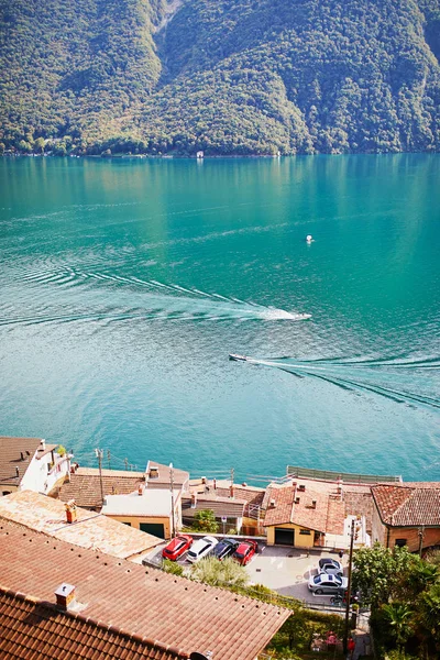 Scenic View Lake Gandria Village Lugano Canton Ticino Switzerland — Stock Photo, Image