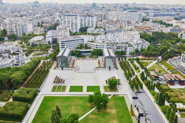 Aerial view of Parc Andre Citroen in 15th arrondissement of Paris, France clipart