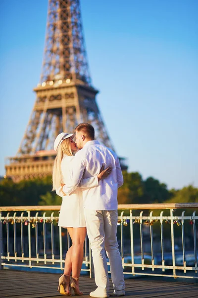 Romantic couple having a date near the Eiffel tower Stock Image