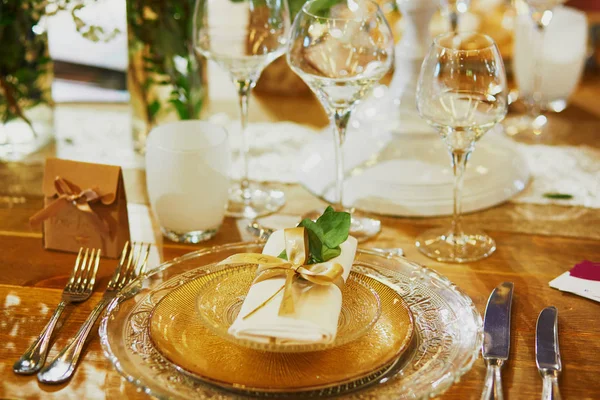 Beautiful table set with candles and flowers — Stock Photo, Image