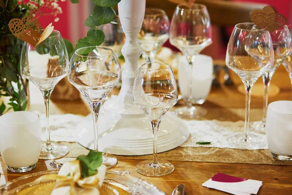 Beautiful table set with candles and flowers — Stock Photo, Image