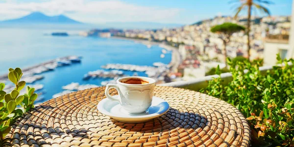 Cup of coffee with view on Vesuvius mount in Naples — Stock Photo, Image