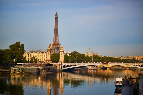 Vista Panorámica Panorámica Torre Eiffel Del Puente Alexandre Iii Sobre — Foto de Stock