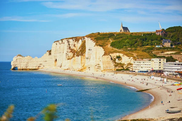 Picturesque Panoramic Landscape White Chalk Cliffs Natural Arches Etretat Seine — Stock Photo, Image