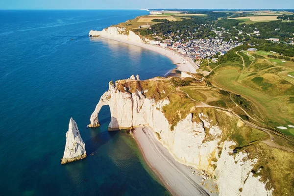 Festői Panoráma Táj Fehér Kréta Sziklák Természetes Boltívek Etretat Seine — Stock Fotó