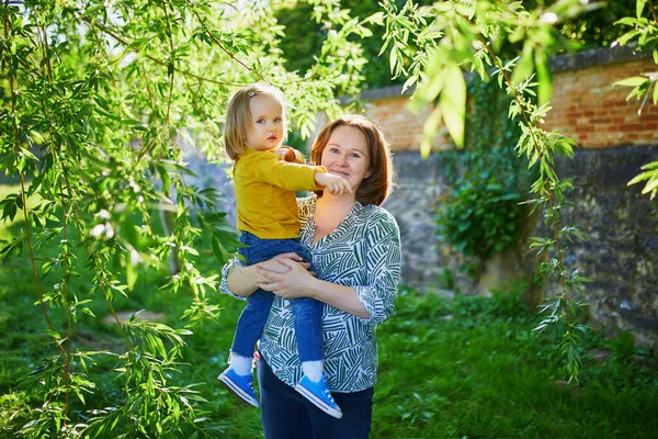 Happy Young Mother Holding Her Adorable Toddler Daughter Woman Child — Stock Photo, Image