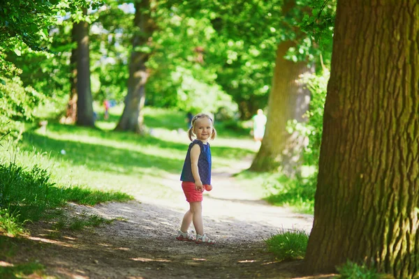 Roztomilé Batole Dívka Procházky Parku Nebo Lese Dítě Baví Venku — Stock fotografie