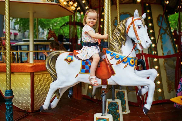 Adorable Little Girl Playground Toddler Having Fun Vintage French Merry — Stock Photo, Image