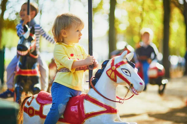 Adorable Little Girl Playground Toddler Having Fun Vintage French Merry — Stock Photo, Image