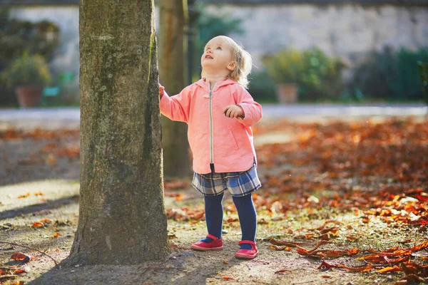 Αξιολάτρευτο Χαρούμενο Κοριτσάκι Στον Κήπο Του Tuileries Στο Παρίσι Γαλλία — Φωτογραφία Αρχείου