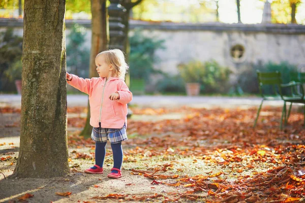 Schattig Vrolijk Kleuter Meisje Tuileries Tuin Parijs Frankrijk Gelukkig Kind — Stockfoto
