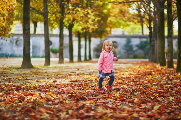 Adorable Niña Alegre Corriendo Jardín Las Tullerías París Francia Niño —  Fotos de Stock