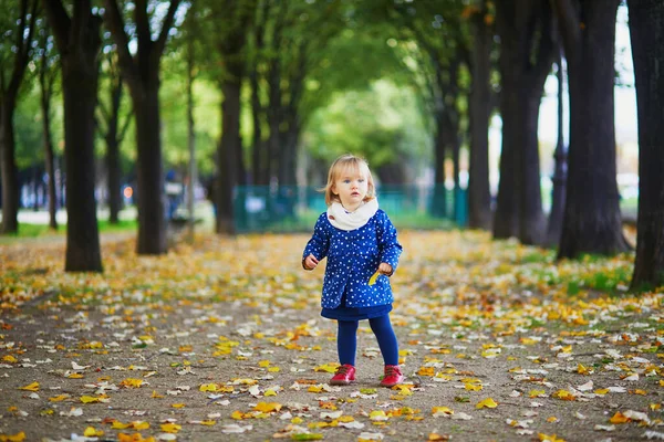 Adorable Niña Alegre Corriendo Parque Otoño París Francia Niño Feliz —  Fotos de Stock