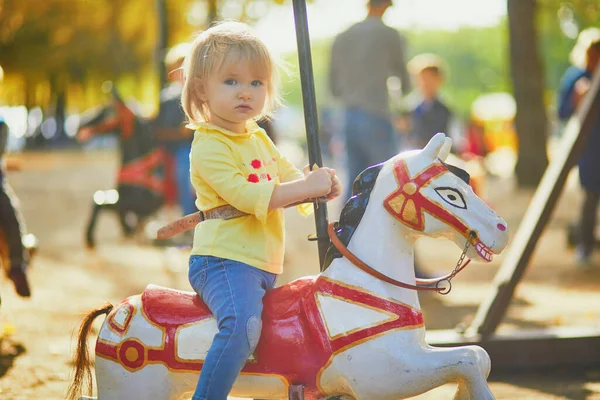 Adorable Little Girl Playground Toddler Having Fun Vintage French Merry — Stock Photo, Image