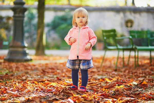 Adorable Cheerful Toddler Girl Running Tuileries Garden Paris France Happy — Stock Photo, Image