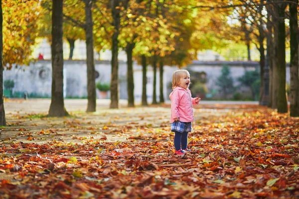 Adorable Niña Alegre Corriendo Jardín Las Tullerías París Francia Niño —  Fotos de Stock