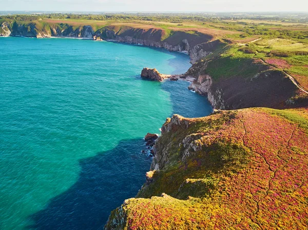 Vista Panorâmica Cabo Frehel Dos Destinos Turísticos Mais Populares Bretanha — Fotografia de Stock