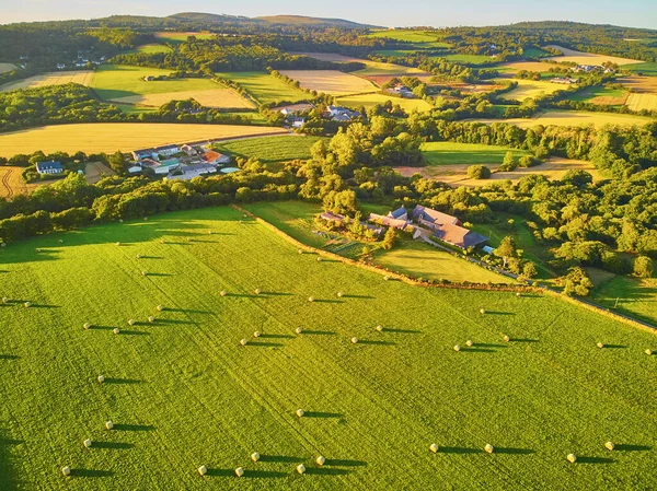 Fransa Brittany Deki Otlakların Tarım Alanlarının Havadan Görünüşü Yeşil Tarlaları — Stok fotoğraf