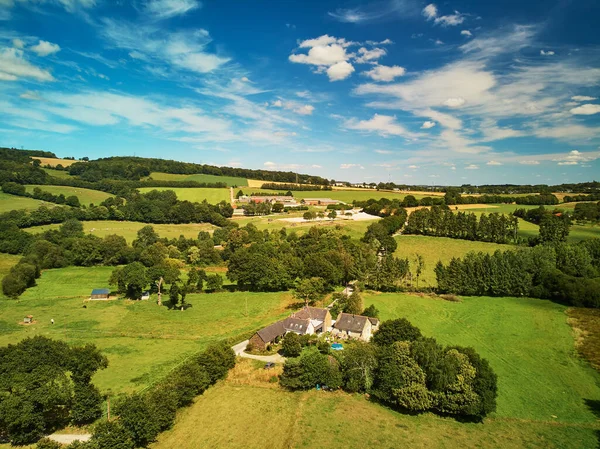 Flygfoto Över Betesmarker Och Jordbruksmark Bretagne Frankrike Vacker Fransk Landsbygd — Stockfoto