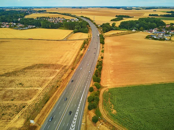 Aerial Drone View Beautiful French Countryside Six Lane Highway Brittany — Zdjęcie stockowe