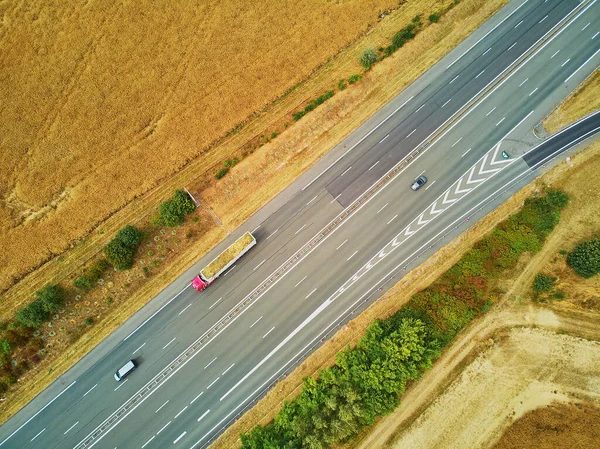 Veduta Aerea Drone Della Bellissima Campagna Francese Autostrada Sei Corsie — Foto Stock