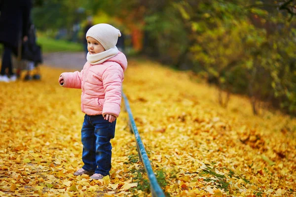 Adorable Niña Alegre Caminando Parque Montsouris París Francia Niño Feliz —  Fotos de Stock