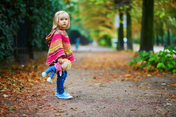 Adorable Toddler Girl Walking Park Fall Day Paris France Child — Stock Photo, Image