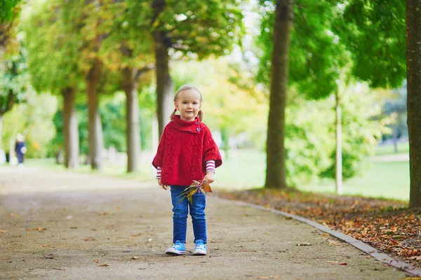 Roztomilé Batole Dívka Hraje Podzimním Parku Šťastné Dítě Užívá Podzimní — Stock fotografie