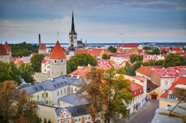 Estonya 'nın Tallinn kentinin manzarası. Eski Tallinn kasabası ortaçağ kökenini korudu, binaların çoğu 13-16 yüzyıl boyunca inşa edildi.