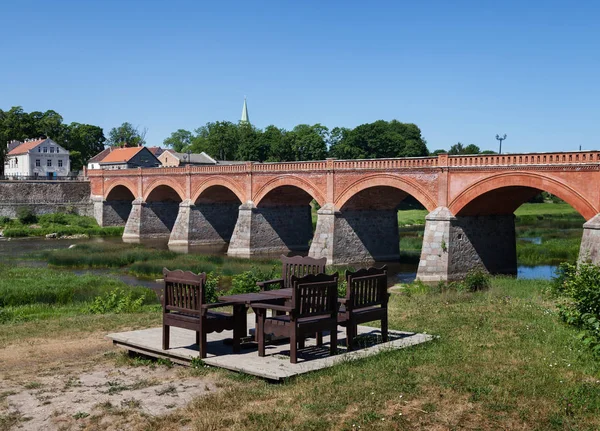 Widok Stary Most Cegły Kuldīga — Zdjęcie stockowe