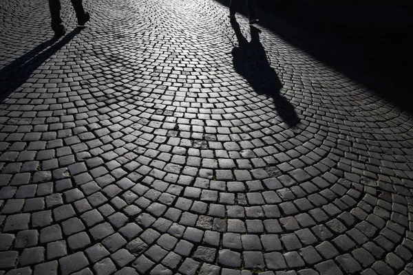 Shadow People Gray Tiles Sidewalk City — Stock Photo, Image