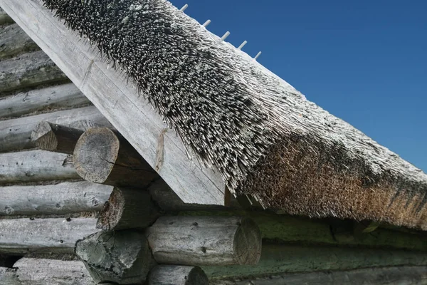 Pequena Casa Madeira Com Telhado Palha — Fotografia de Stock