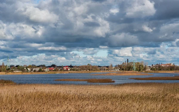 Vue du sentier en bois au lac . — Photo