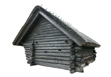 Küçük ahşap yazlık hasır çatılı.