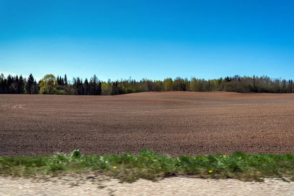 Vista Para Arado Campo Carro Movimento — Fotografia de Stock