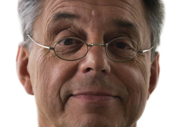 Hombre Sonriente Con Gafas Redondas Estilo Antiguo —  Fotos de Stock