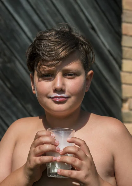 Beautiful Boy Milk Mustache — Stock Photo, Image