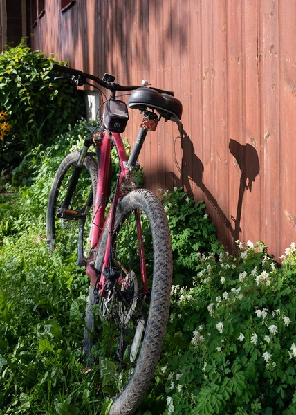 茶色の壁の古い自転車への眺め — ストック写真